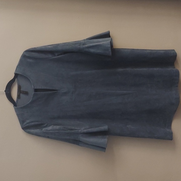 BCBGMAXARIA Catier Faux Suede Dusty Blue Mini Dress With Bell Sleeves - Picture 4 of 13